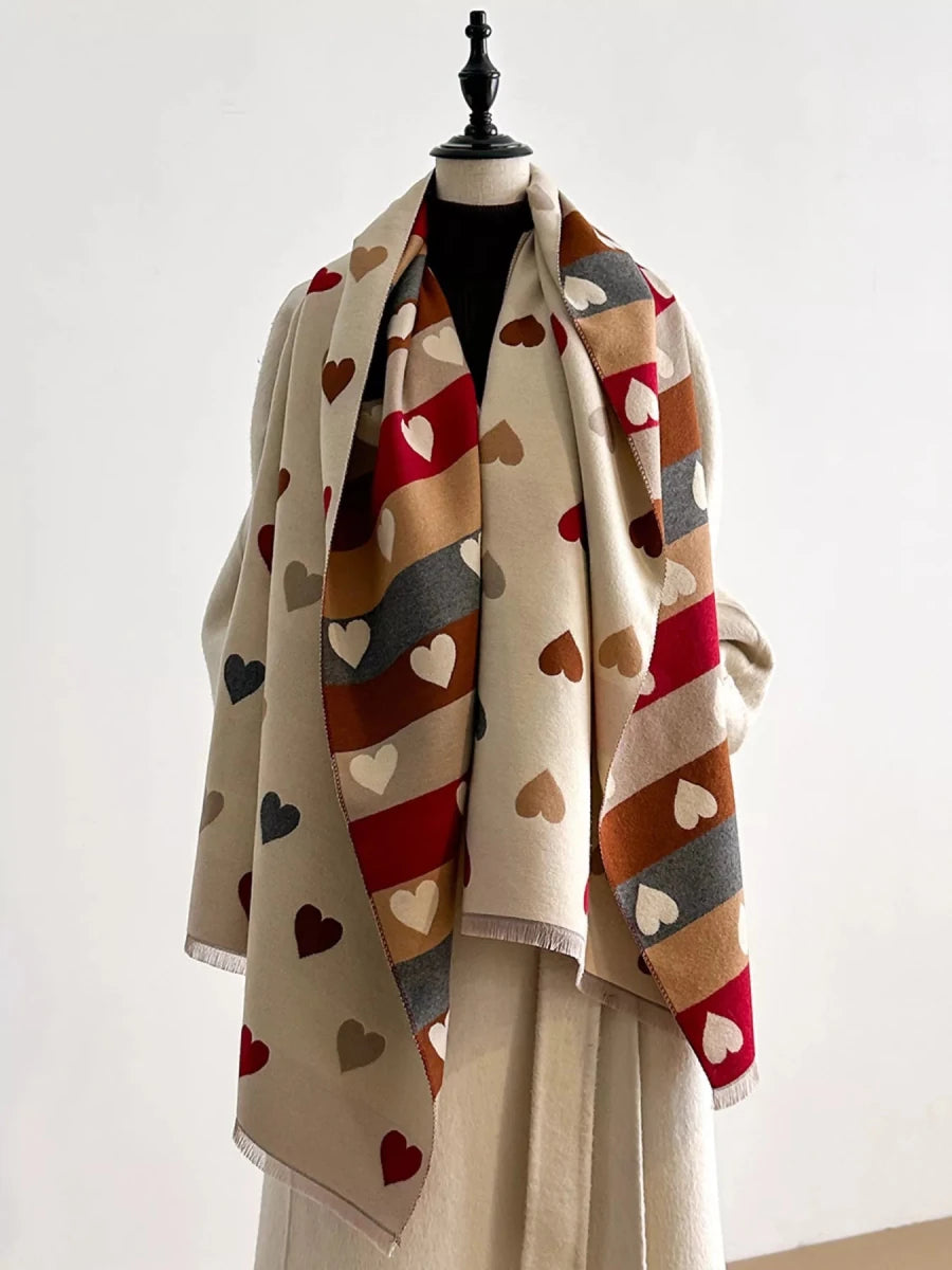 Heart Pattern Warm Scarf - Polyester - 