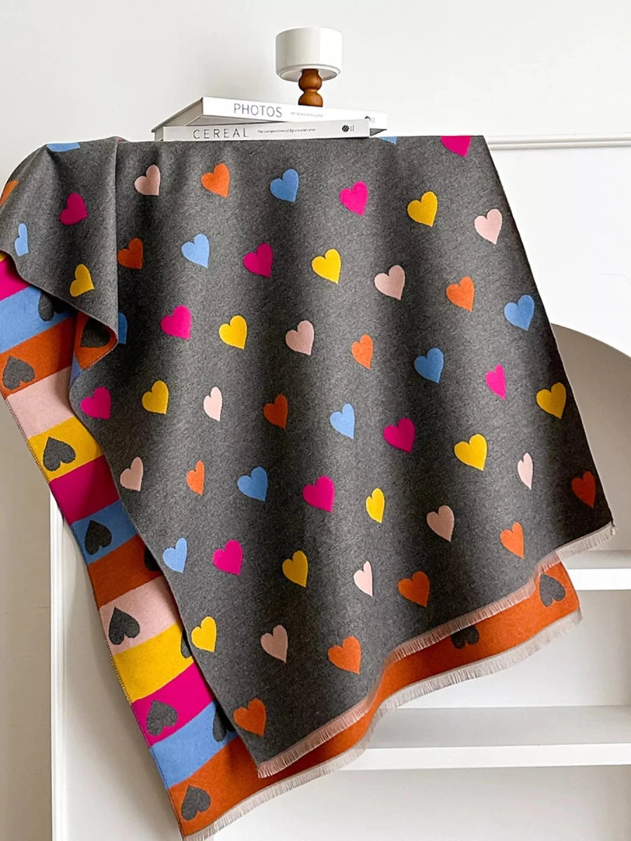 Heart Pattern Warm Scarf - Polyester - 