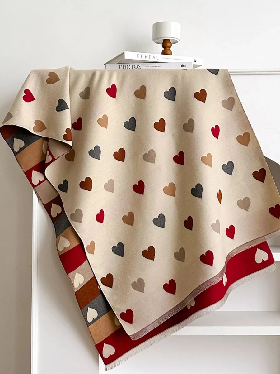 Heart Pattern Warm Scarf - Polyester - 