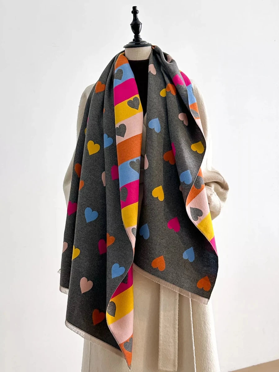 Heart Pattern Warm Scarf - Polyester - 