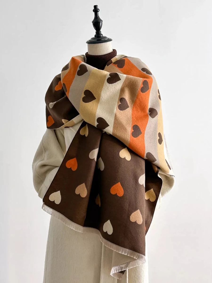 Heart Pattern Warm Scarf - Polyester - 