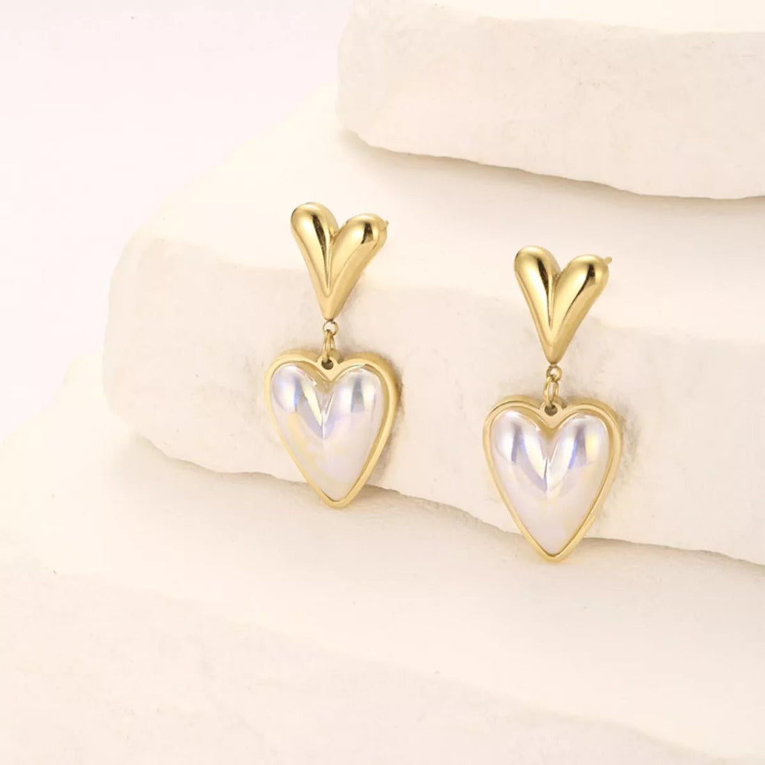 Heart Pearl Drop Earrings - 