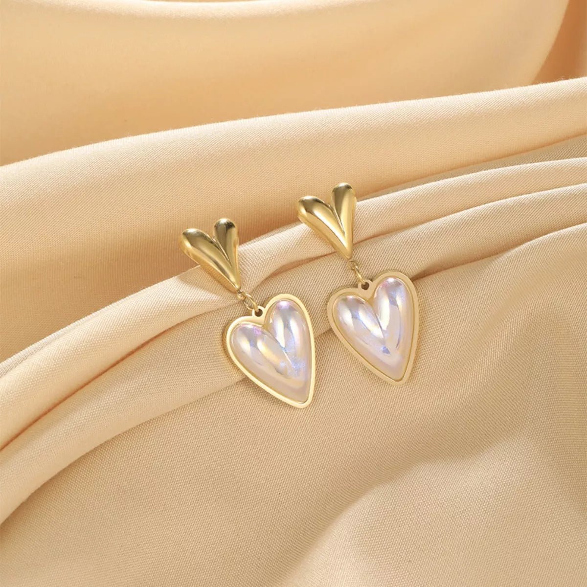 Heart Pearl Drop Earrings - 