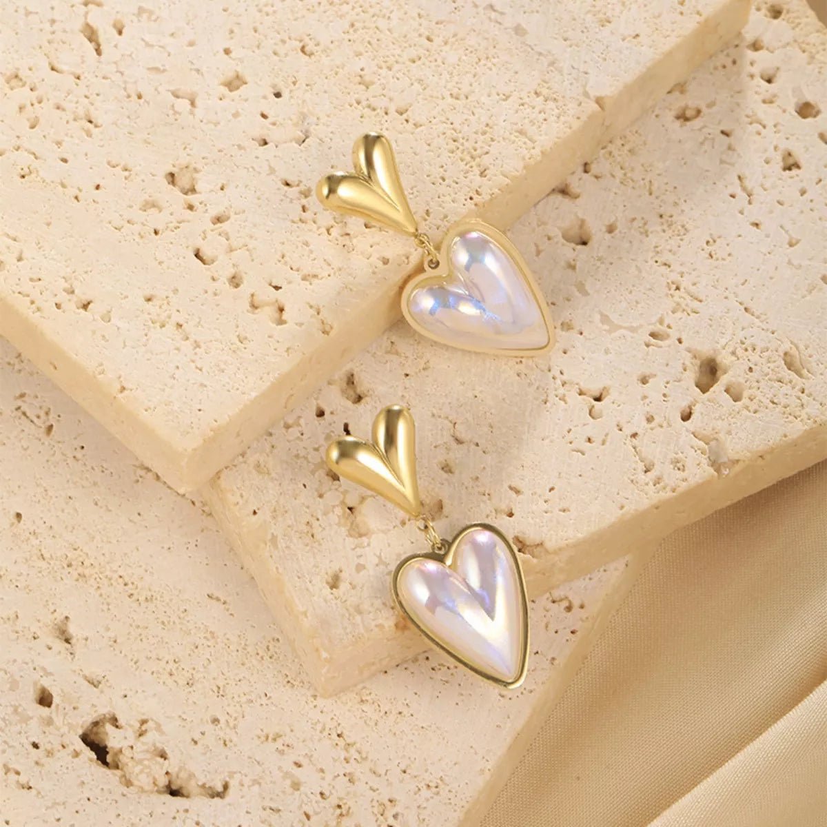 Heart Pearl Drop Earrings - 