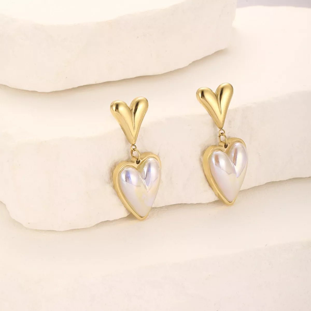 Heart Pearl Drop Earrings - 