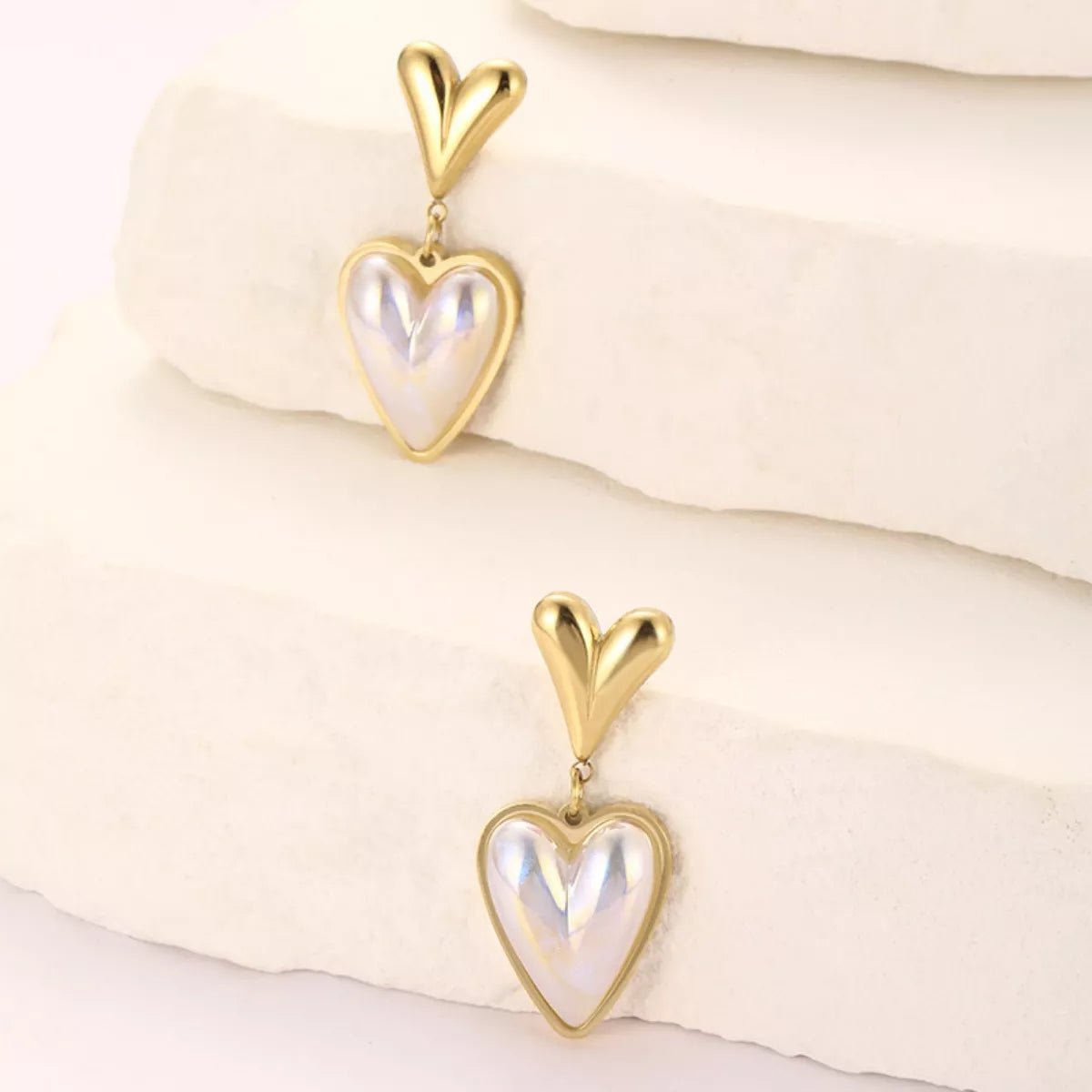 Heart Pearl Drop Earrings - 