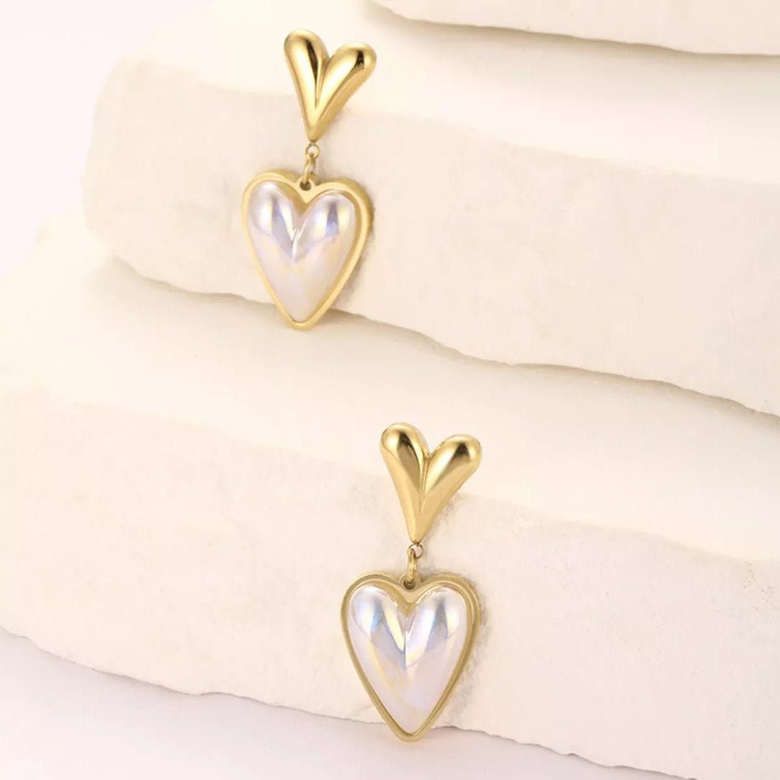 Heart Pearl Drop Earrings - 
