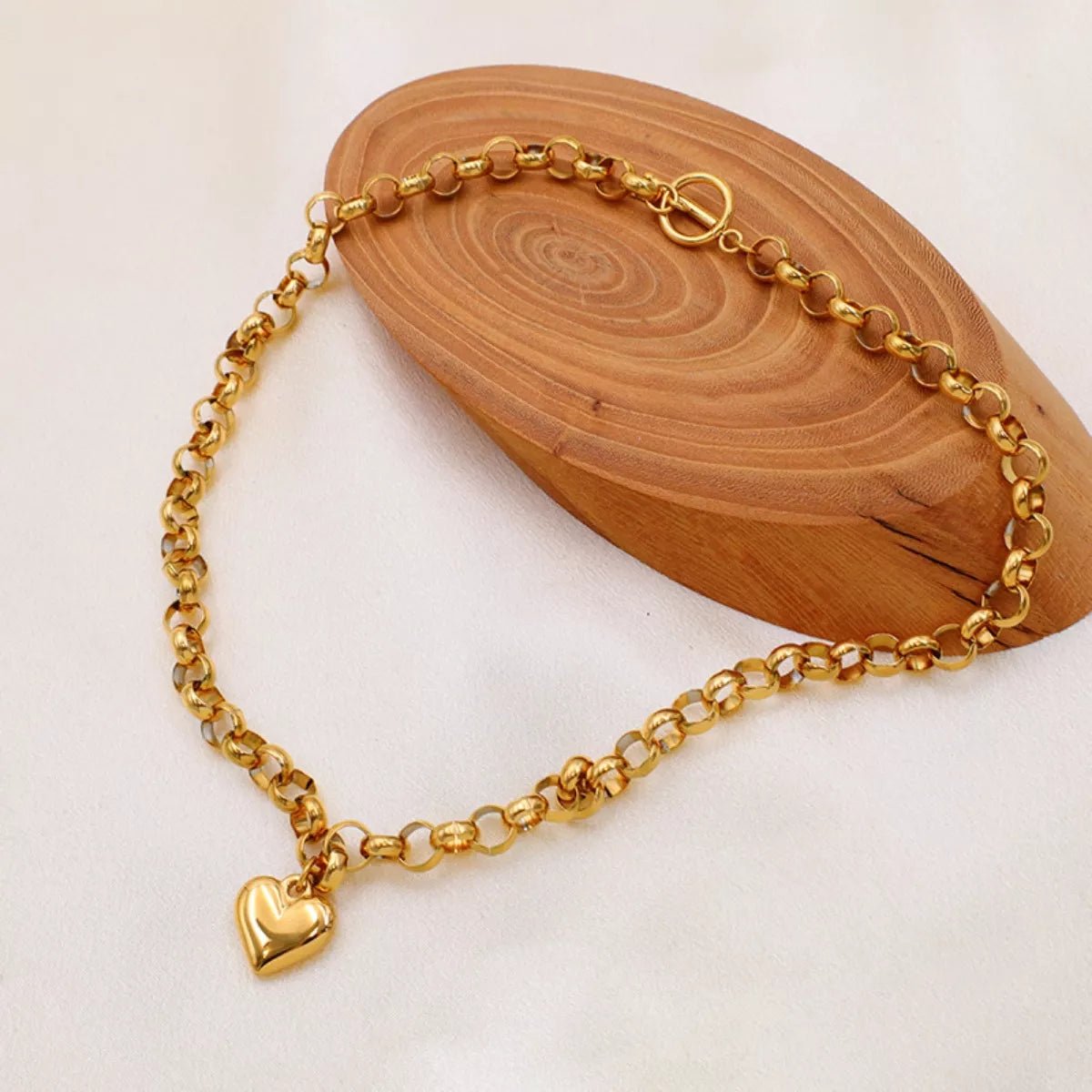Heart Pendant Toggle Clasp Chain Necklace - 