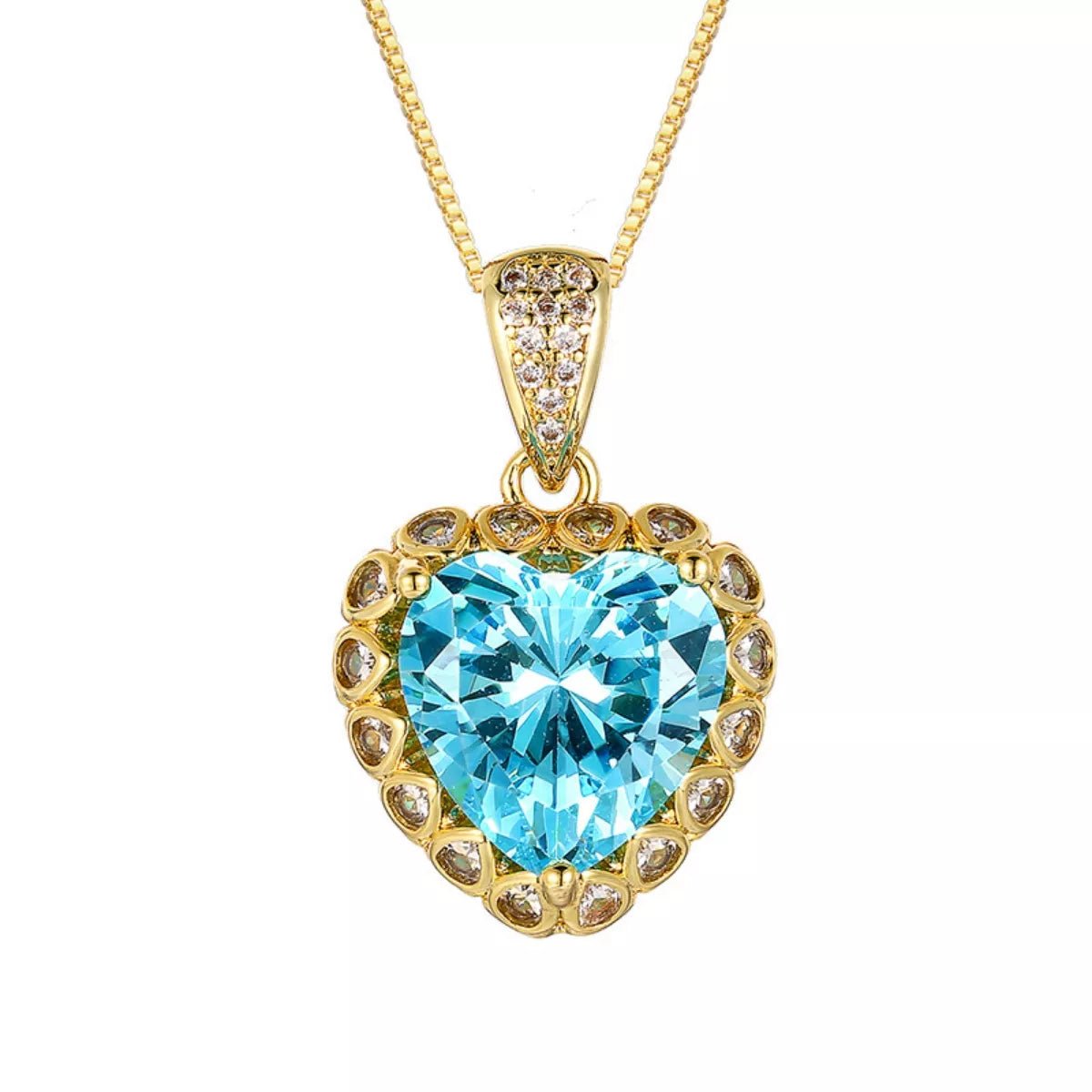Heart - Shaped Aquamarine Pendant Necklace - 