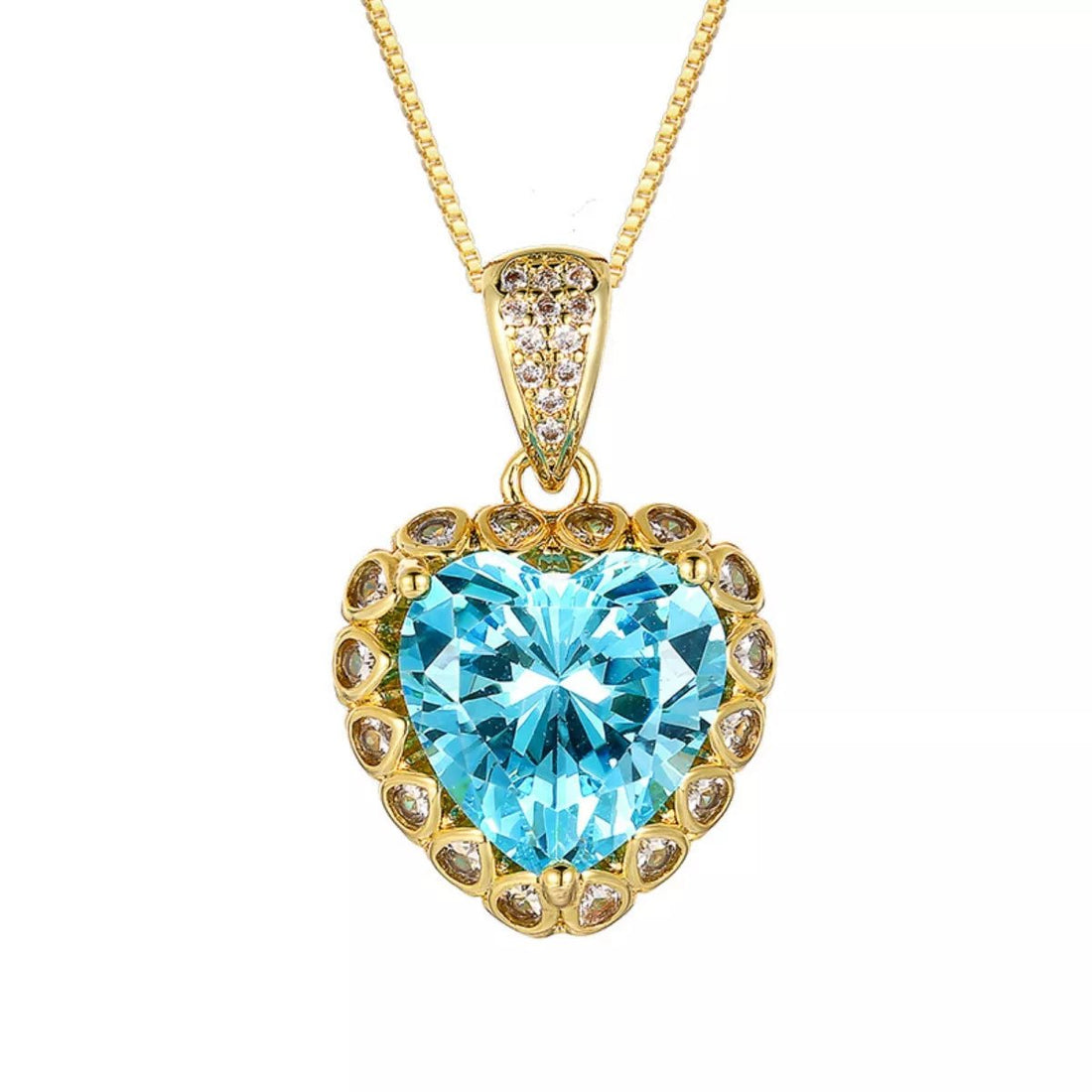 Heart - Shaped Aquamarine Pendant Necklace - 