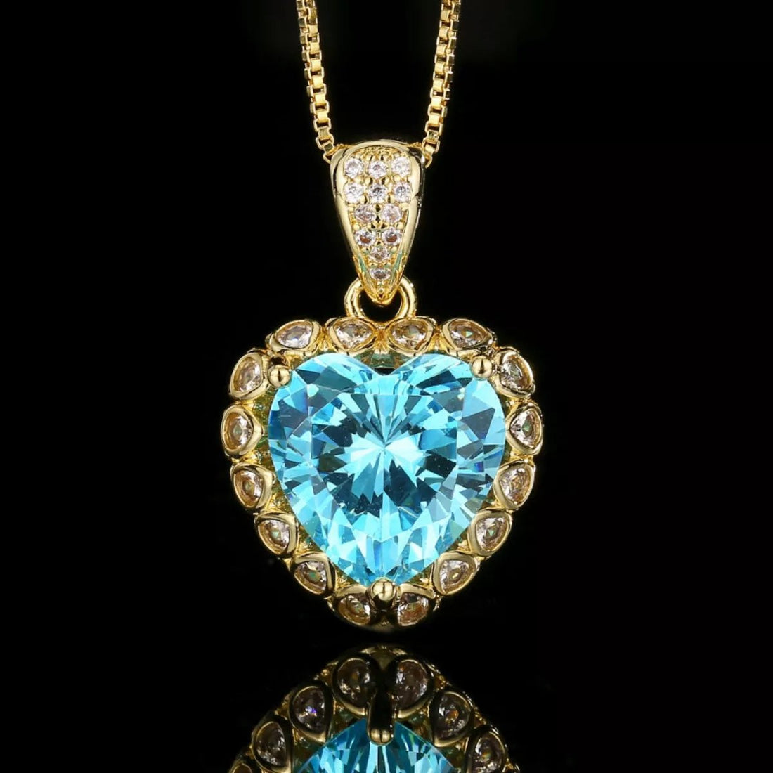 Heart - Shaped Aquamarine Pendant Necklace - 