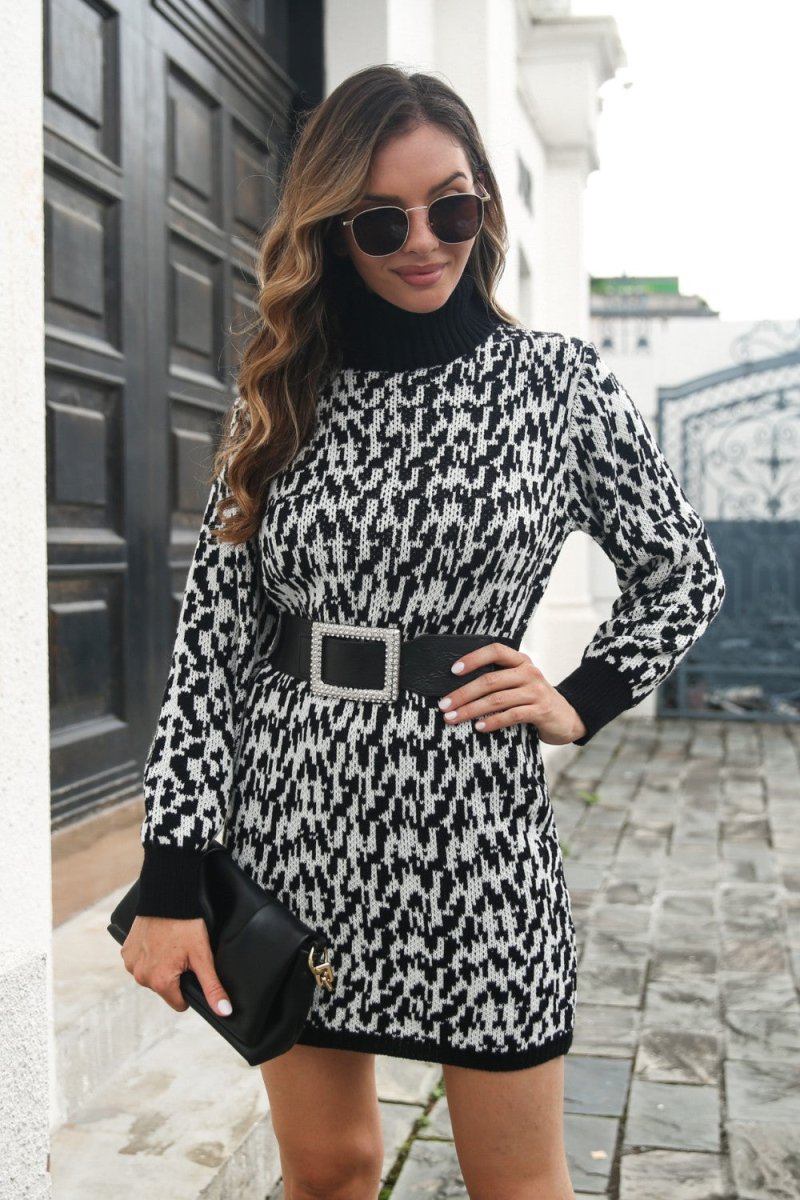 Heathered Turtleneck Mini Sweater Dress - Sweater Dress