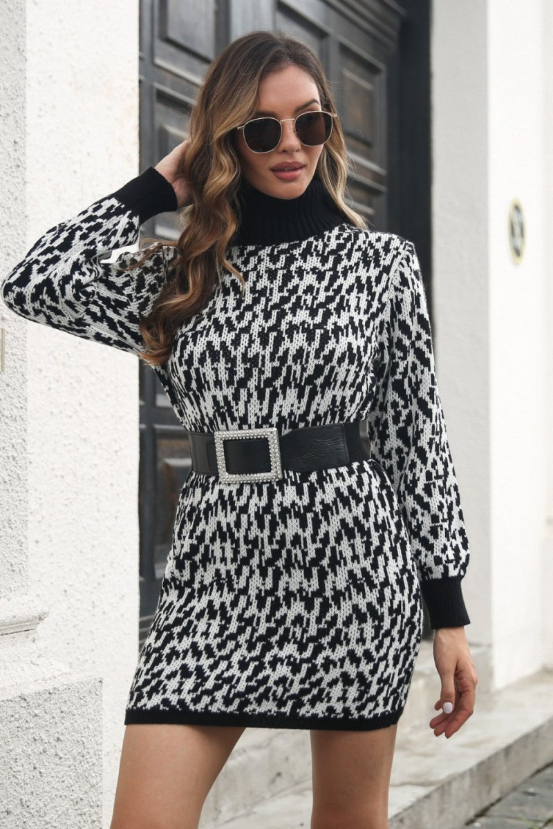 Heathered Turtleneck Mini Sweater Dress - Sweater Dress