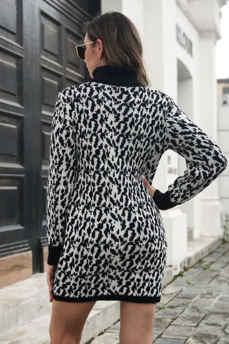 Heathered Turtleneck Mini Sweater Dress - Sweater Dress