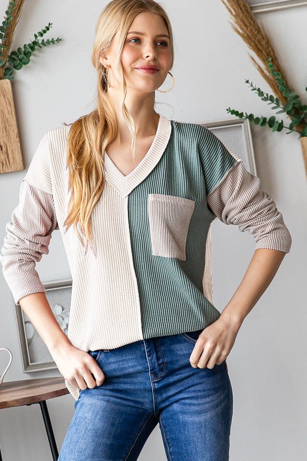 Heimish Color Block Exposed Seam Ribbed T-Shirt - Top
