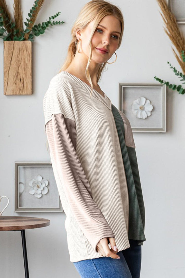 Heimish Color Block Exposed Seam Ribbed T-Shirt - Top