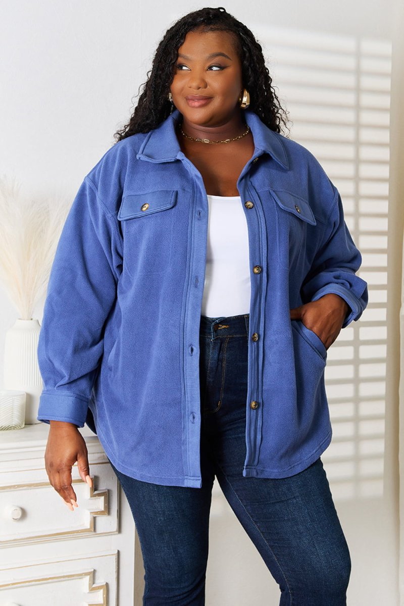 Heimish Cozy Girl Full Size Button Down Shacket - Outerwear