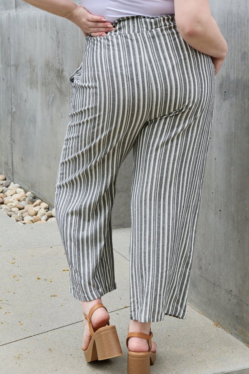 Heimish Find Your Path Full Size Paperbag Waist Striped Culotte Pants - Bottoms