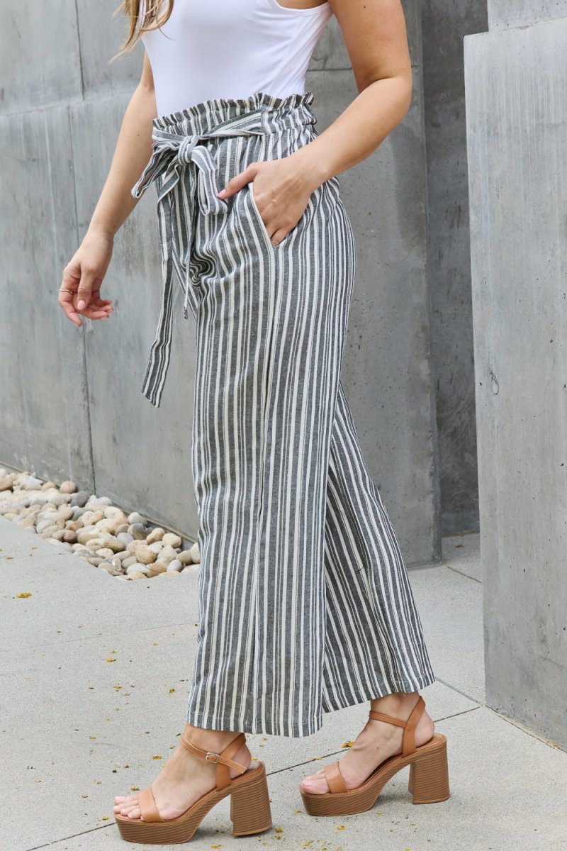 Heimish Find Your Path Full Size Paperbag Waist Striped Culotte Pants - Bottoms