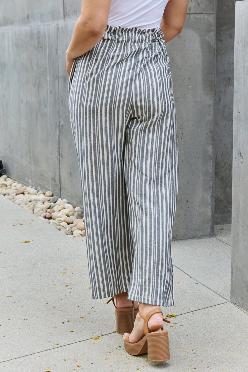Heimish Find Your Path Full Size Paperbag Waist Striped Culotte Pants - Bottoms