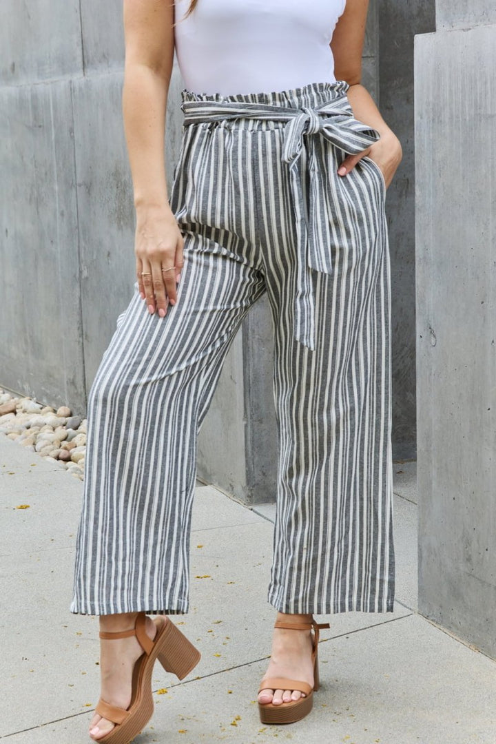 Heimish Find Your Path Full Size Paperbag Waist Striped Culotte Pants - Bottoms