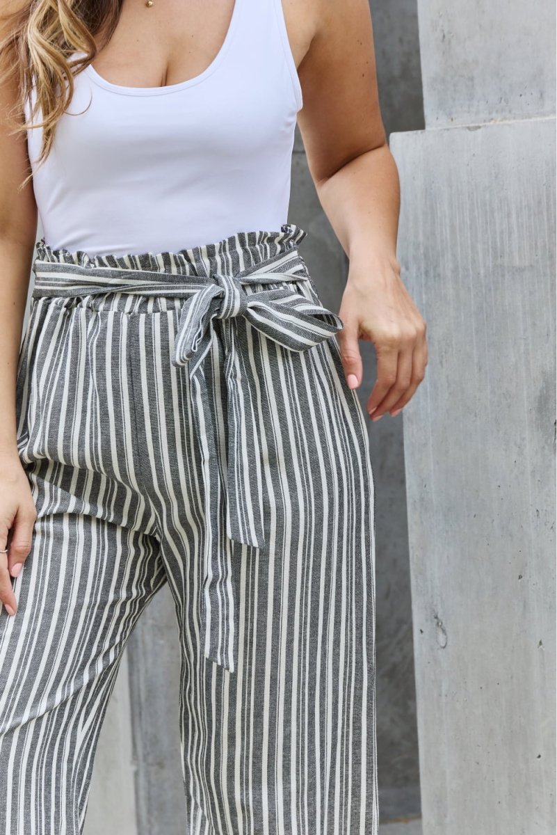 Heimish Find Your Path Full Size Paperbag Waist Striped Culotte Pants - Bottoms