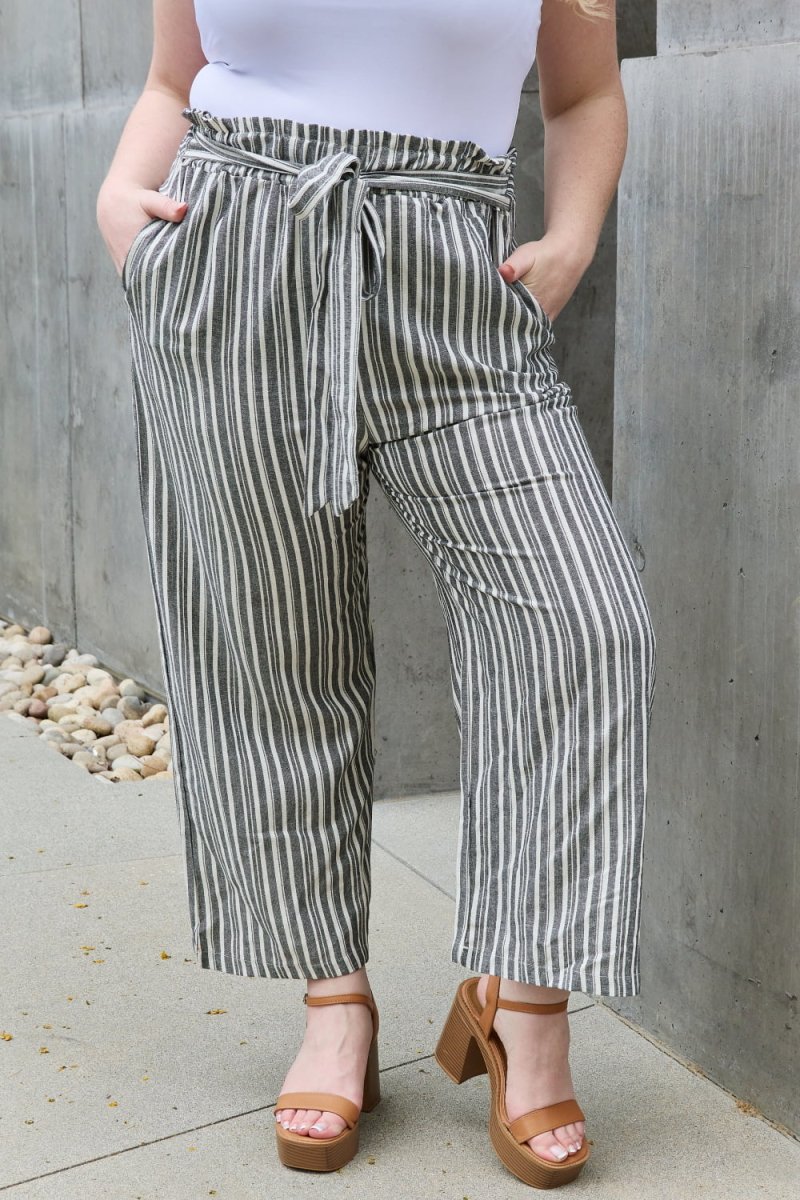 Heimish Find Your Path Full Size Paperbag Waist Striped Culotte Pants - Bottoms