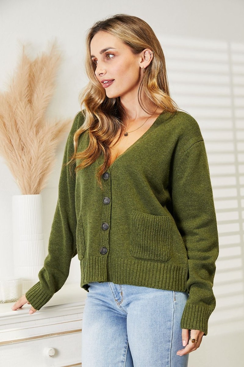 Heimish Full Size Long Sleeve V Neck Button Down Cardigan - Outerwear