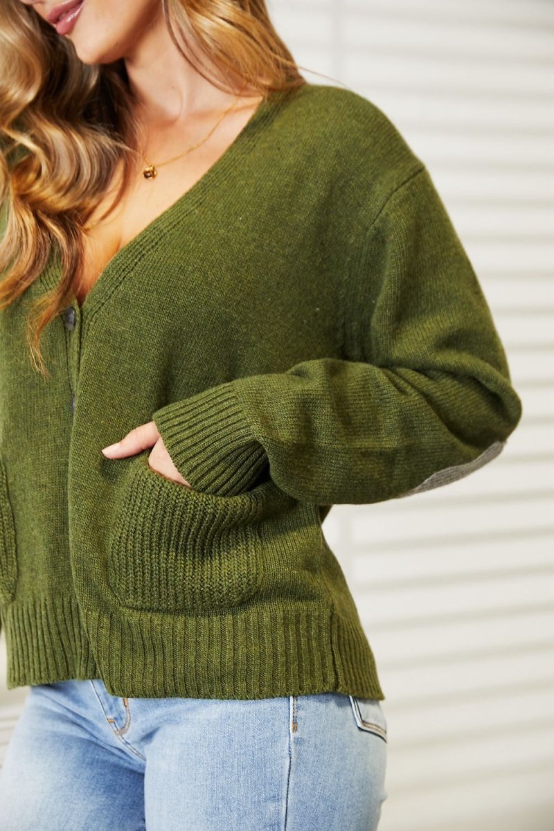 Heimish Full Size Long Sleeve V Neck Button Down Cardigan - Outerwear