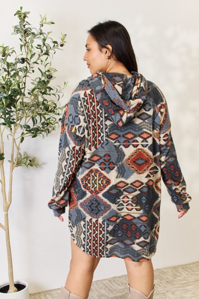 Heimish Full Size Printed Button Up Hooded Jacket - Outerwear