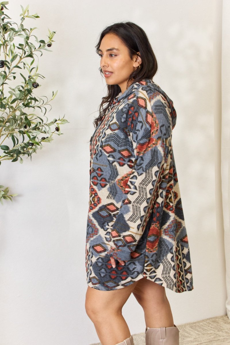 Heimish Full Size Printed Button Up Hooded Jacket - Outerwear
