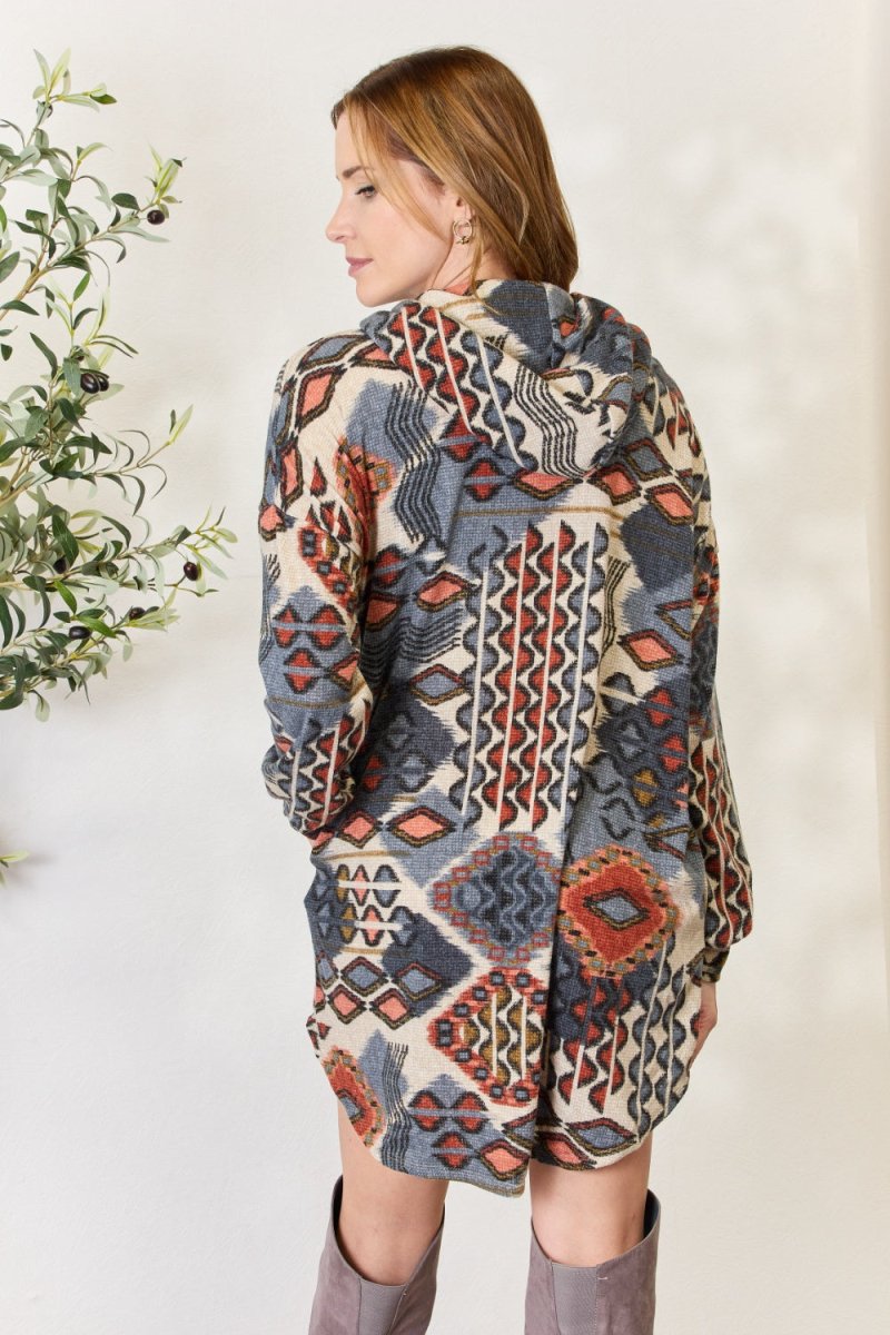 Heimish Full Size Printed Button Up Hooded Jacket - Outerwear