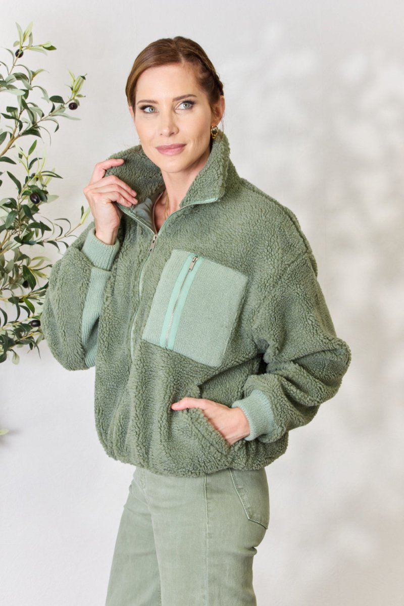 Heimish Full Size Zip Up Collared Neck Jacket - Outerwear