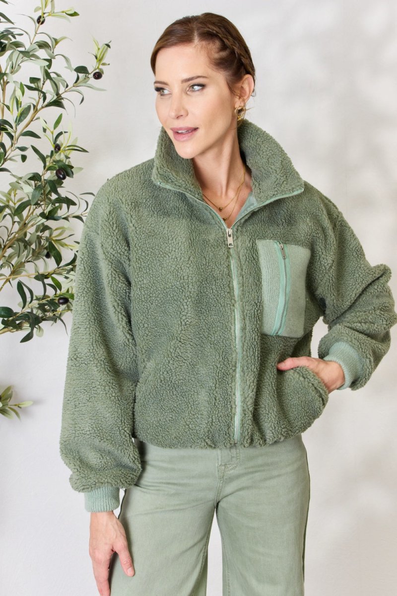 Heimish Full Size Zip Up Collared Neck Jacket - Outerwear