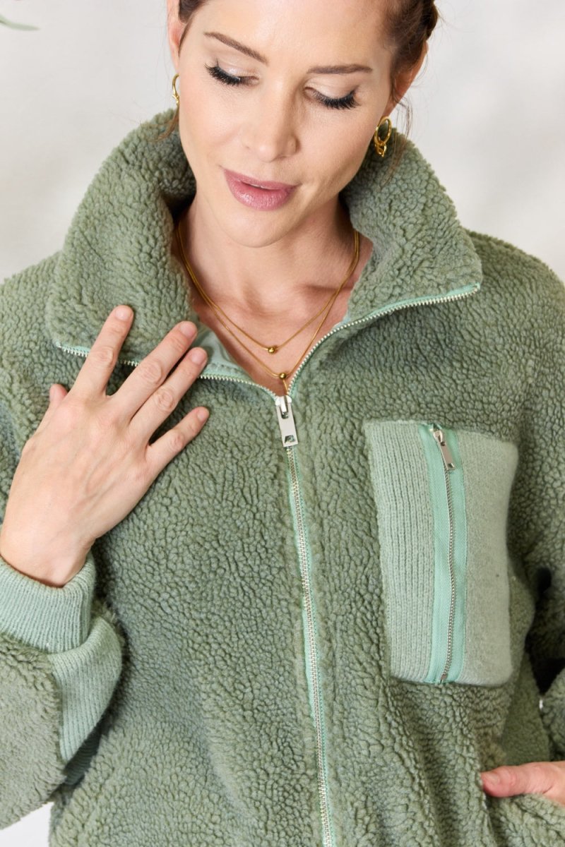 Heimish Full Size Zip Up Collared Neck Jacket - Outerwear