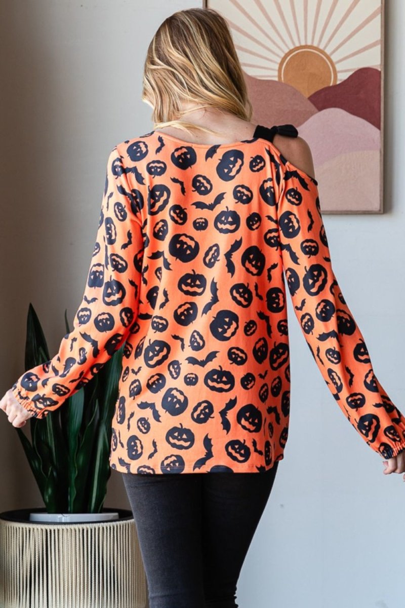 Heimish Pumpkin Print One Shoulder T-Shirt - Top