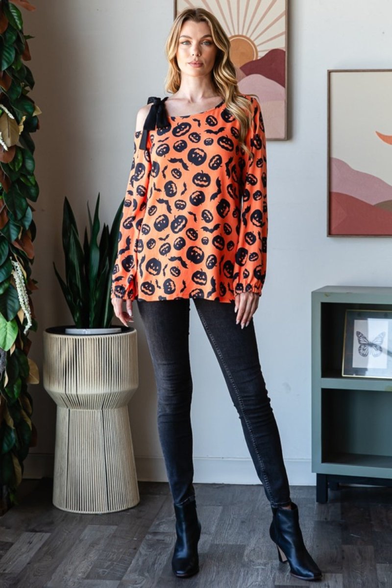 Heimish Pumpkin Print One Shoulder T-Shirt - Top