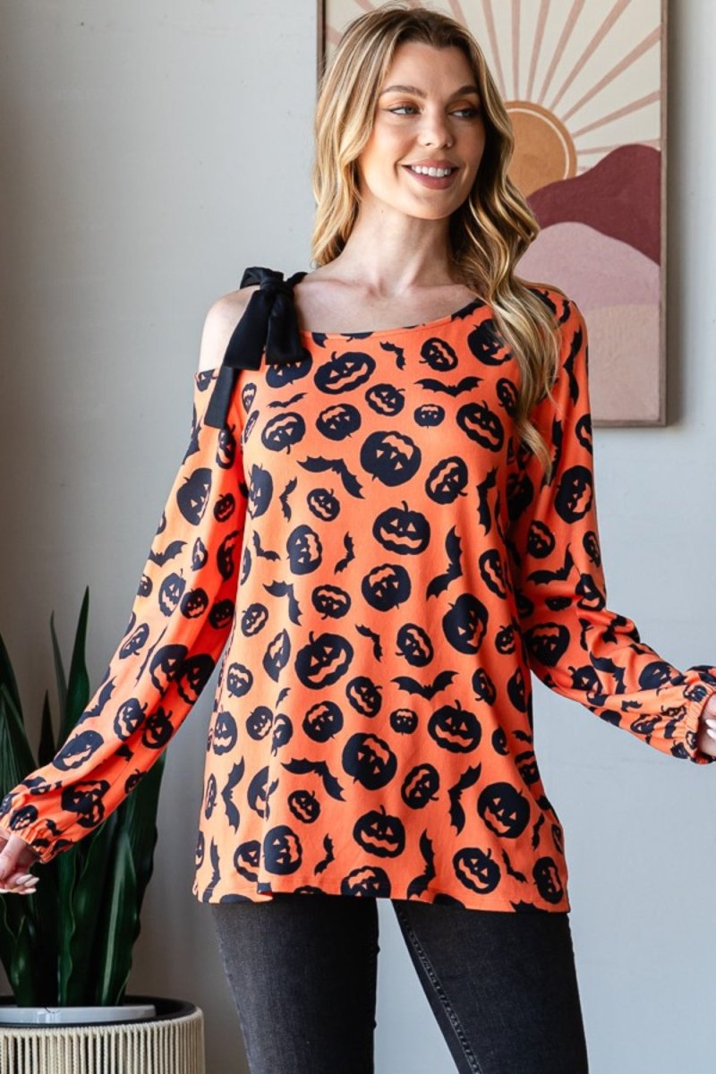Heimish Pumpkin Print One Shoulder T-Shirt - Top