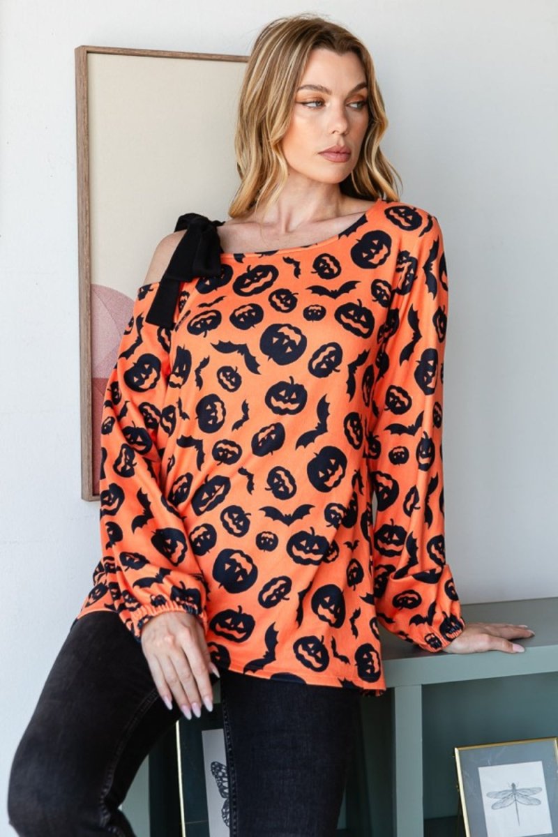 Heimish Pumpkin Print One Shoulder T-Shirt - Top