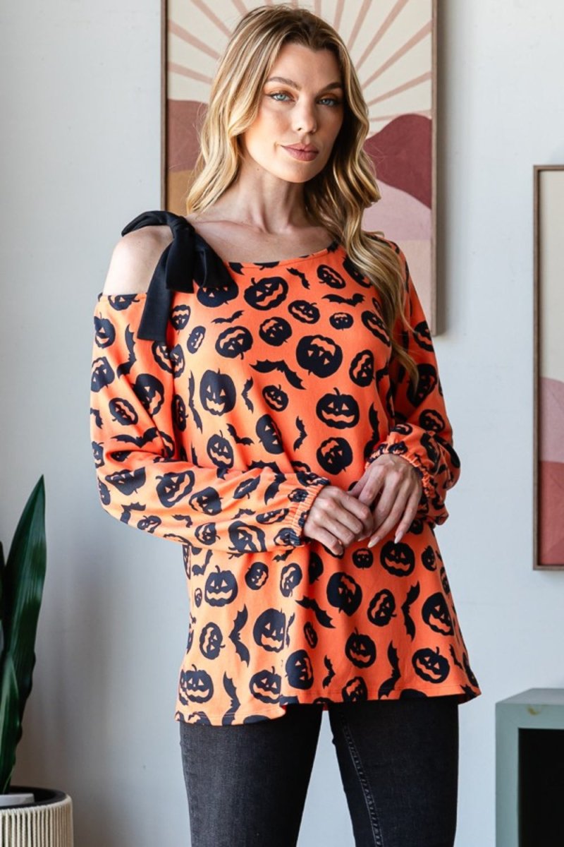 Heimish Pumpkin Print One Shoulder T-Shirt - Top