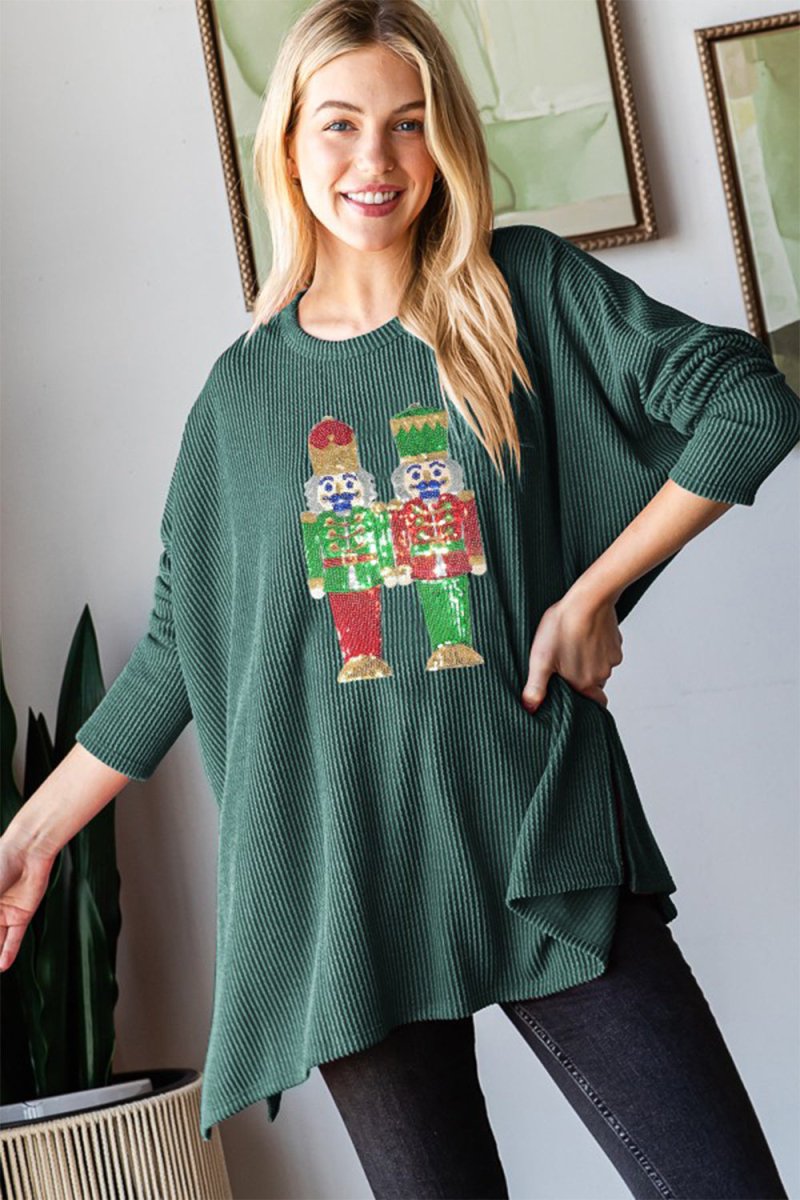 Heimish Sequin Nutcracker Long Sleeve Ribbed Top - Top