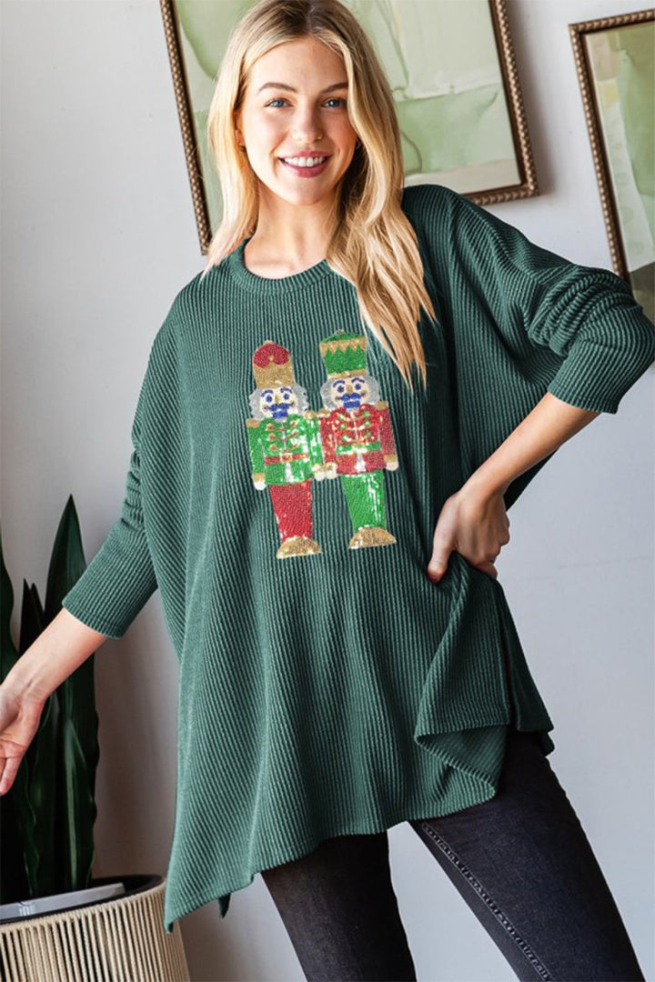 Heimish Sequin Nutcracker Long Sleeve Ribbed Top - Top