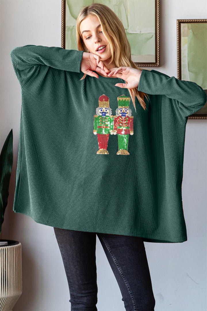 Heimish Sequin Nutcracker Long Sleeve Ribbed Top - Top