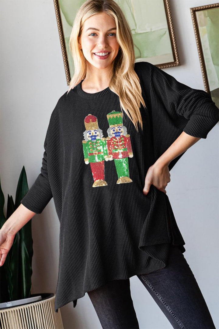 Heimish Sequin Nutcracker Long Sleeve Ribbed Top - Top