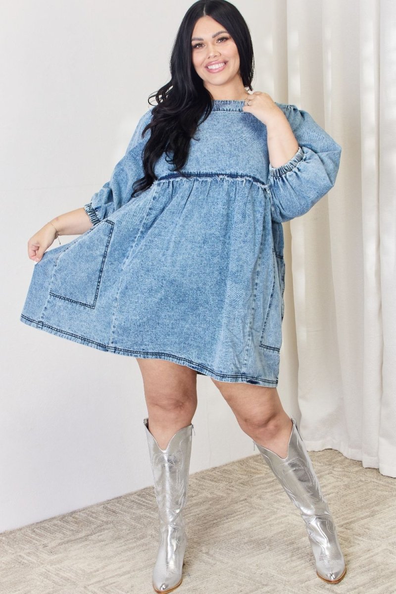 HEYSON Full Size Oversized Denim Babydoll Dress - Denim Dress