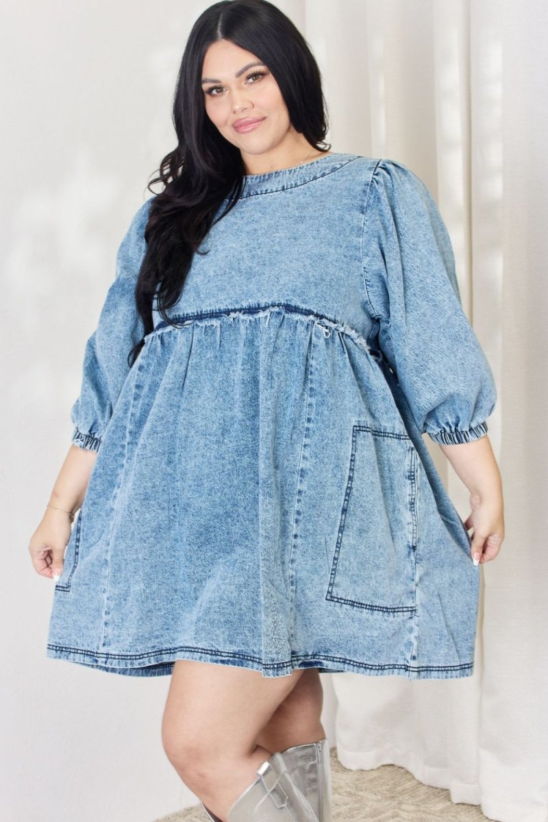 HEYSON Full Size Oversized Denim Babydoll Dress - Denim Dress