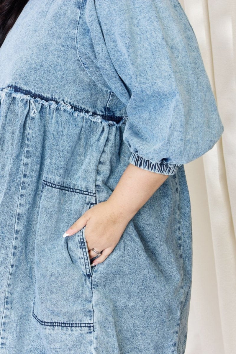 HEYSON Full Size Oversized Denim Babydoll Dress - Denim Dress