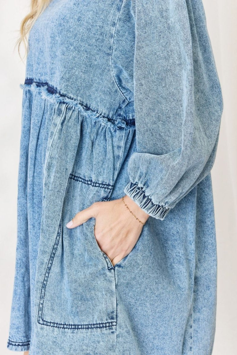 HEYSON Full Size Oversized Denim Babydoll Dress - Denim Dress