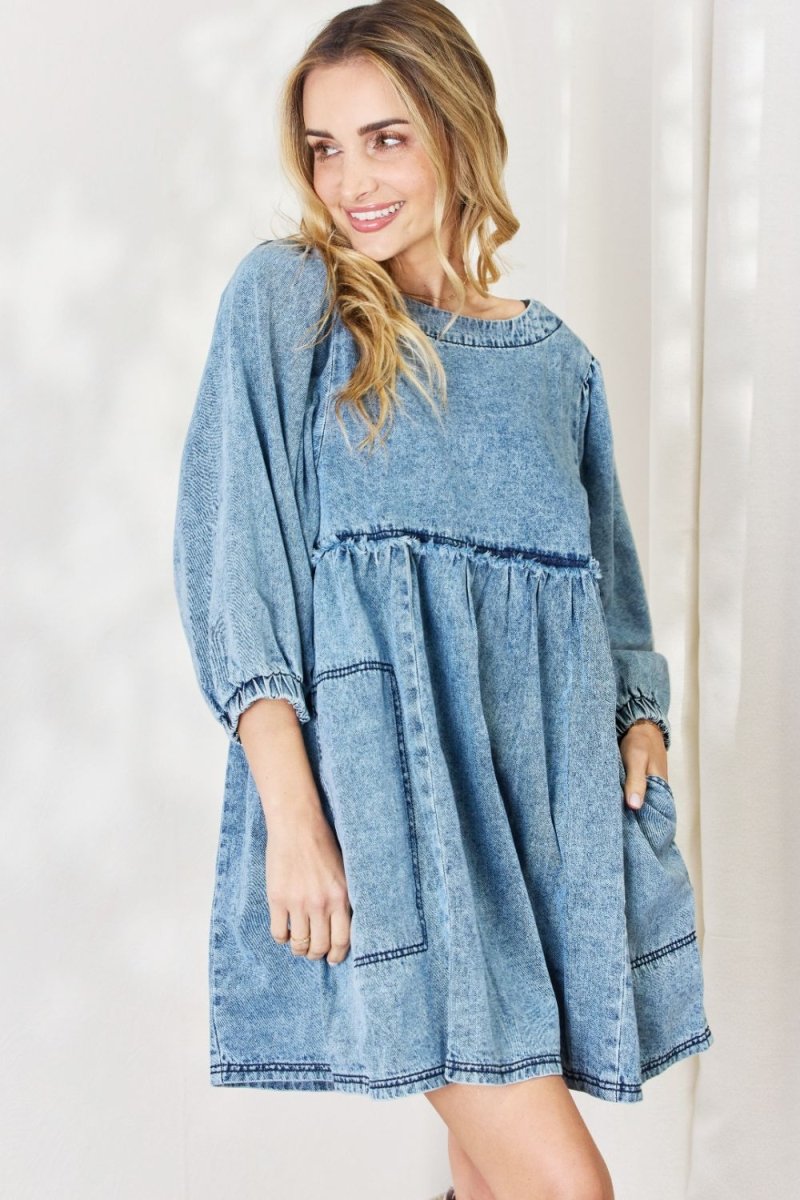 HEYSON Full Size Oversized Denim Babydoll Dress - Denim Dress