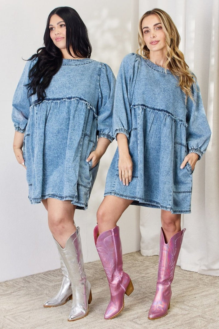 HEYSON Full Size Oversized Denim Babydoll Dress - Denim Dress